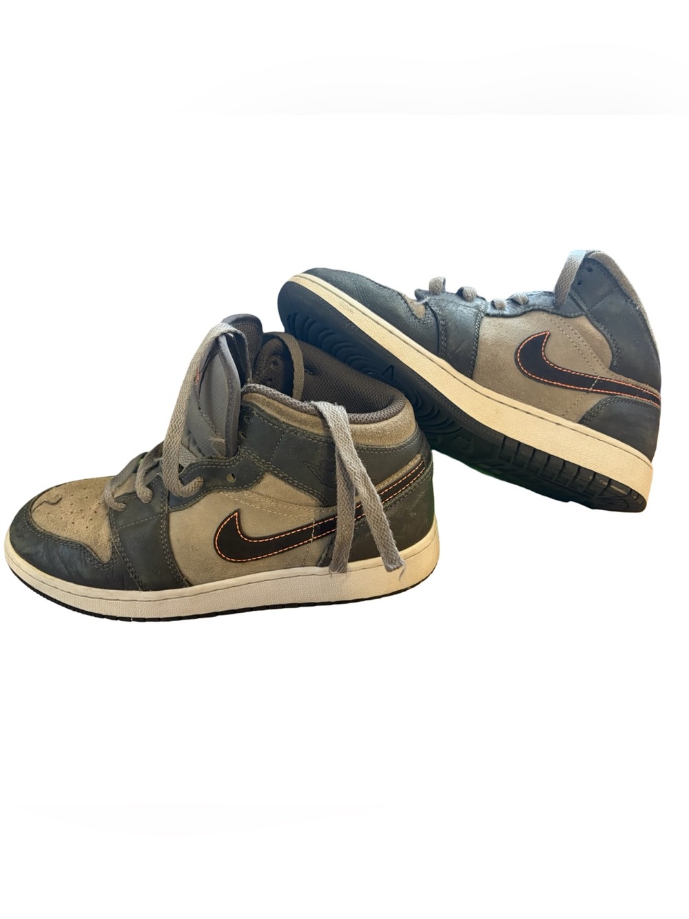 Nike Kids Mid-Top Sneakers in Gray and Orange Green